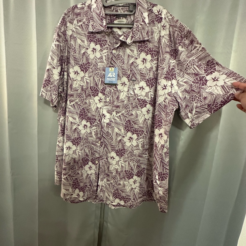 Van Heusen Men's Floral Button Down Shirt - Purple and White